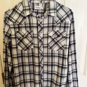Tecovas Men's Casual Plaid Shirt - Blue, Black, and White